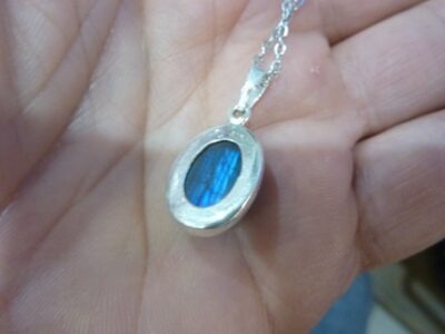 Collier pendentif Labradorite argent 925 GG 753 + chaine acier inoxydable 45 cm 