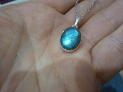 Collier pendentif Labradorite argent 925 GG 1612 + chaine acier inoxydable 45 cm