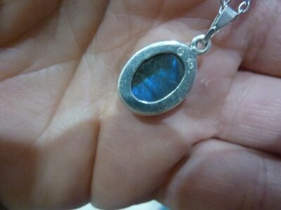 Collier pendentif Labradorite argent 925 GG 1612 + chaine acier inoxydable 45 cm