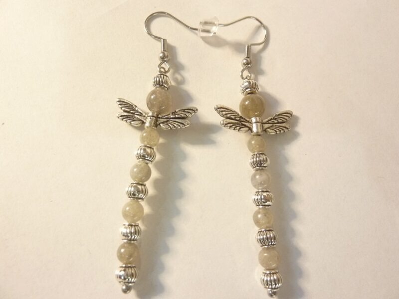 Boucles d'oreilles Labradorite libellule protection