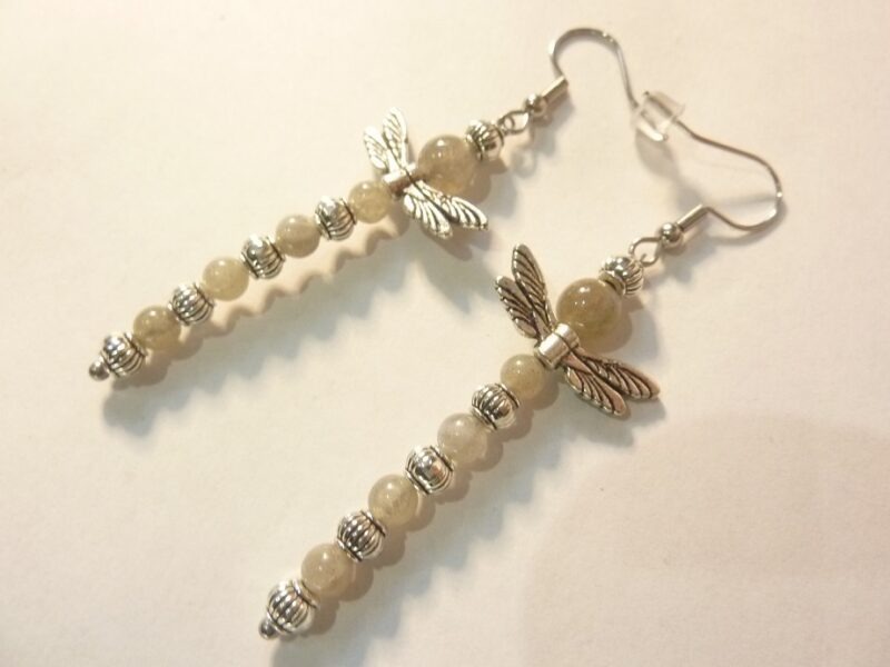 Boucles d'oreilles Labradorite libellule protection
