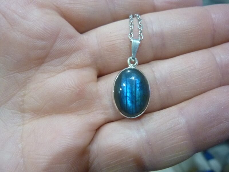 Collier pendentif Labradorite argent 925 GG 158 + chaine acier inoxydable 45 cm