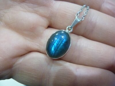 Collier pendentif Labradorite argent 925 GG 158 + chaine acier inoxydable 45 cm