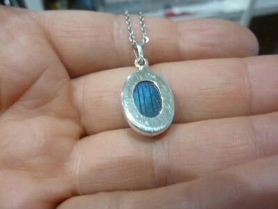 Collier pendentif Labradorite argent 925 GG 158 + chaine acier inoxydable 45 cm