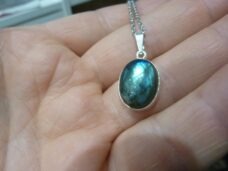 Collier pendentif Labradorite argent 925 GG 423 + chaine acier inoxydable 45 cm