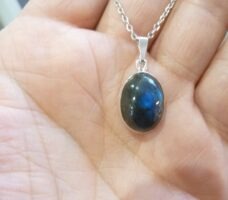 Collier pendentif Labradorite argent 925 GG 031 + chaine acier inoxydable 45 cm