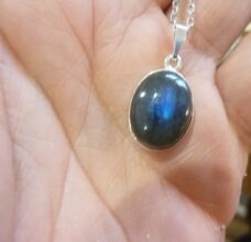 Collier pendentif Labradorite argent 925 GG 032 + chaine acier inoxydable 45 cm