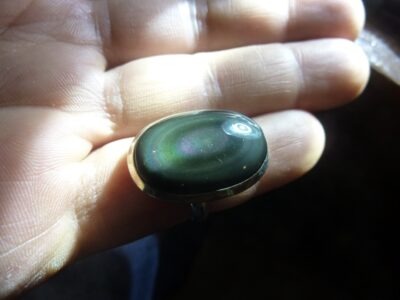Bague Obsidienne oeil céleste argent 925 taille réglable GG 1001