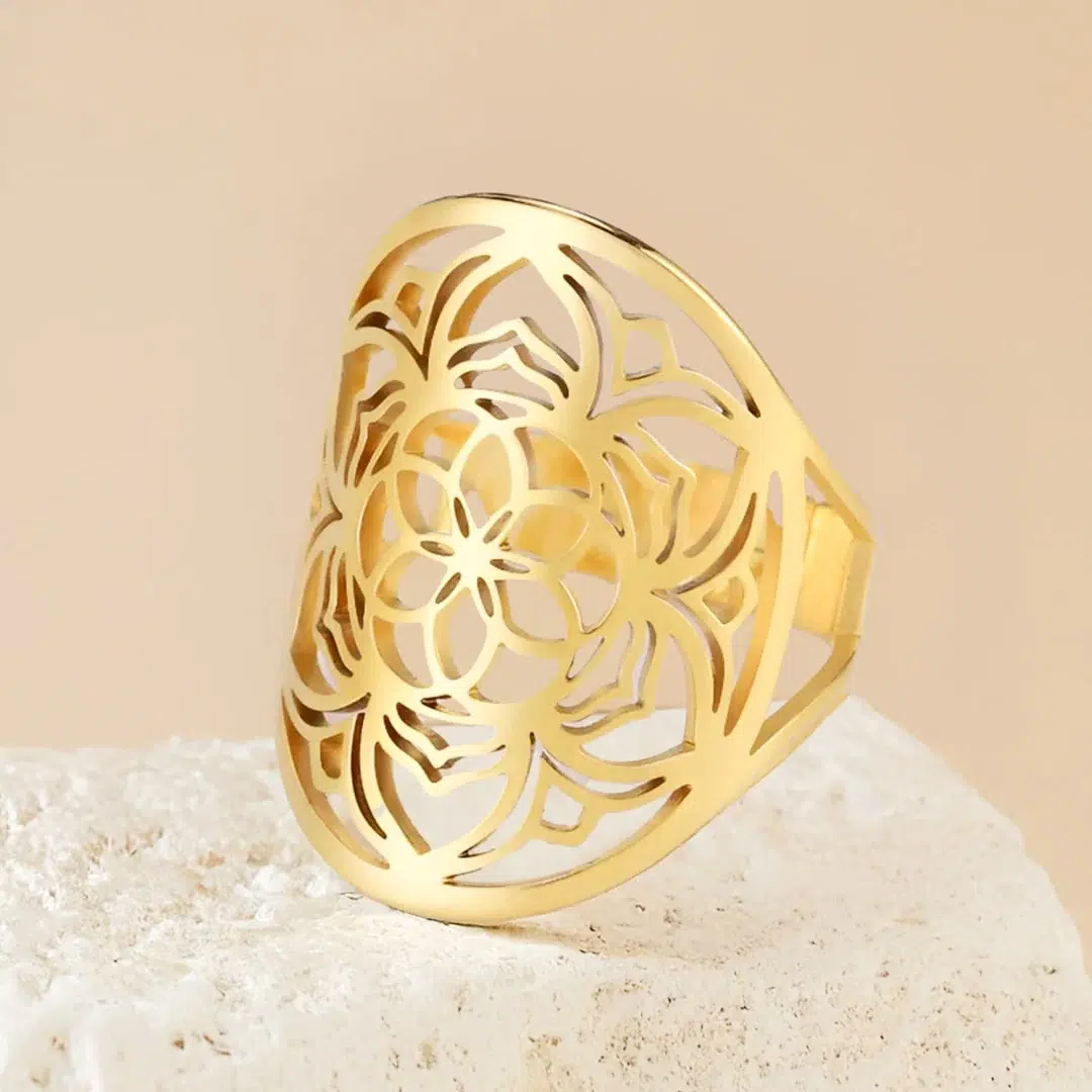 Bague fleur de lotus réglable ref Or