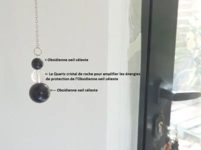 Suspension protection habitation, magasin, boutique, cabinet Obsidienne oeil céleste-quartz