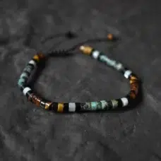 Bracelet Oeil de tigre-Tourmaline noire-Turquoise ajustable