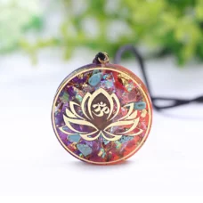 Collier pendentif orgonite Yoga fleur de Lotus-Om-Turquoise-Oeil de tigre