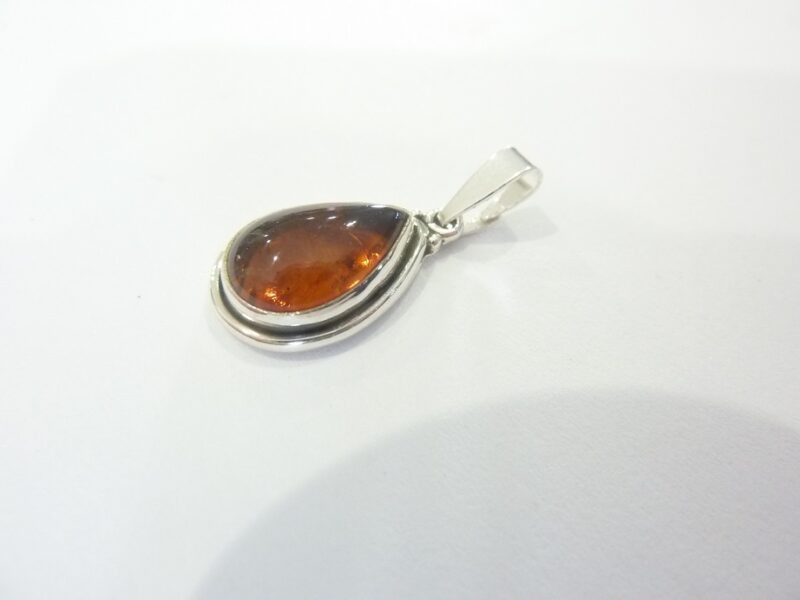 Collier pendentif Ambre monture argent 925 GG 01 avec chaine acier inoxydable 45 cm