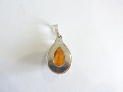 Collier pendentif Ambre monture argent 925 GG 01 avec chaine acier inoxydable 45 cm