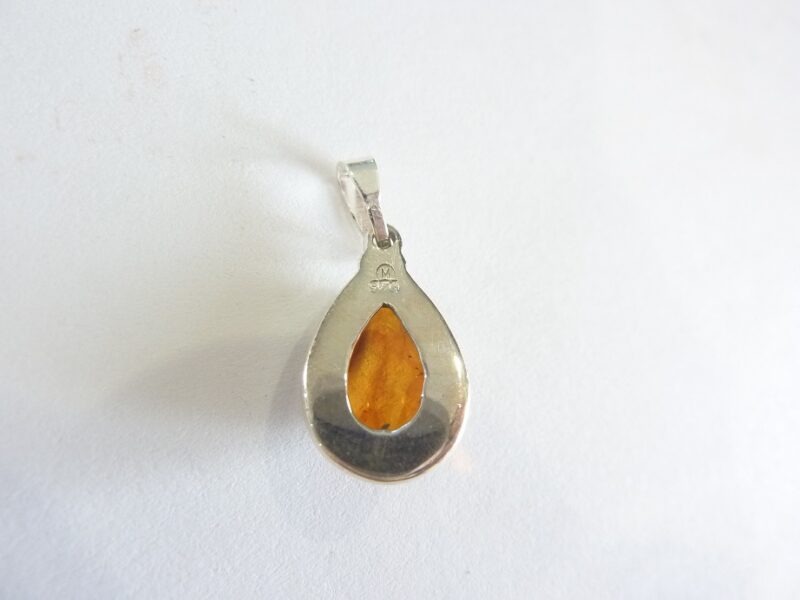 Collier pendentif Ambre monture argent 925 GG 01 avec chaine acier inoxydable 45 cm