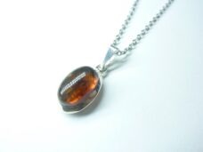 Collier pendentif Ambre monture argent 925 GG 02 avec chaine acier inoxydable 45 cm