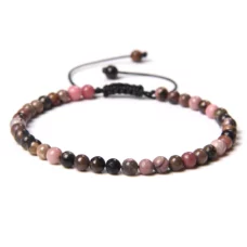 Bracelet Rhodonite ajustable perles rondes 4 mm