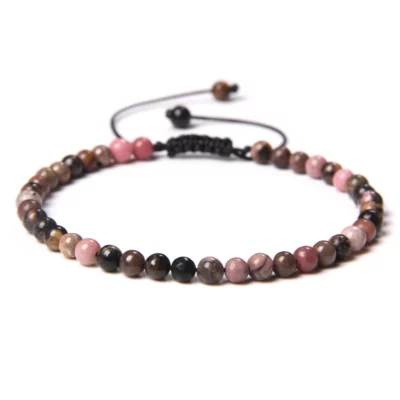 Bracelet Rhodonite ajustable perles rondes 4 mm