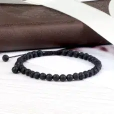 Bracelet réglable Pierre de lave-Perles rondes 4 mm