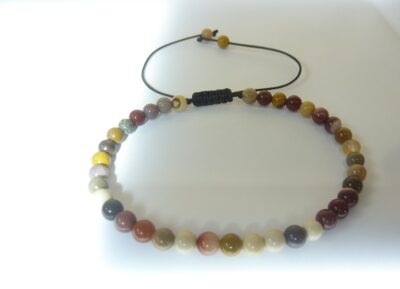 Bracelet Jaspe Mokaite ajustable - Perles rondes 4 mm
