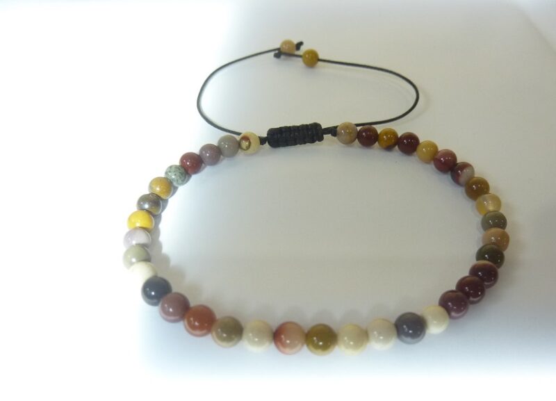 Bracelet Jaspe Mokaite ajustable - Perles rondes 4 mm