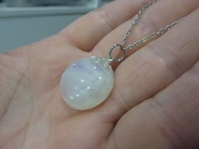Collier pendentif Pierre de lune GG 186 + chaine acier inoxydable 45 cm 