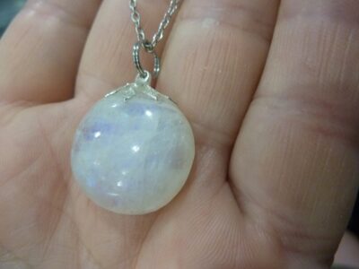Collier pendentif Pierre de lune GG 186 + chaine acier inoxydable 45 cm 