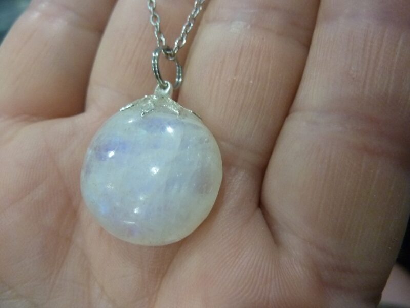 Collier pendentif Pierre de lune GG 186 + chaine acier inoxydable 45 cm