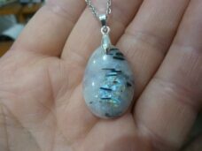 Collier pendentif Pierre de lune 925 GG 71 + chaine acier inoxydable 45 cm