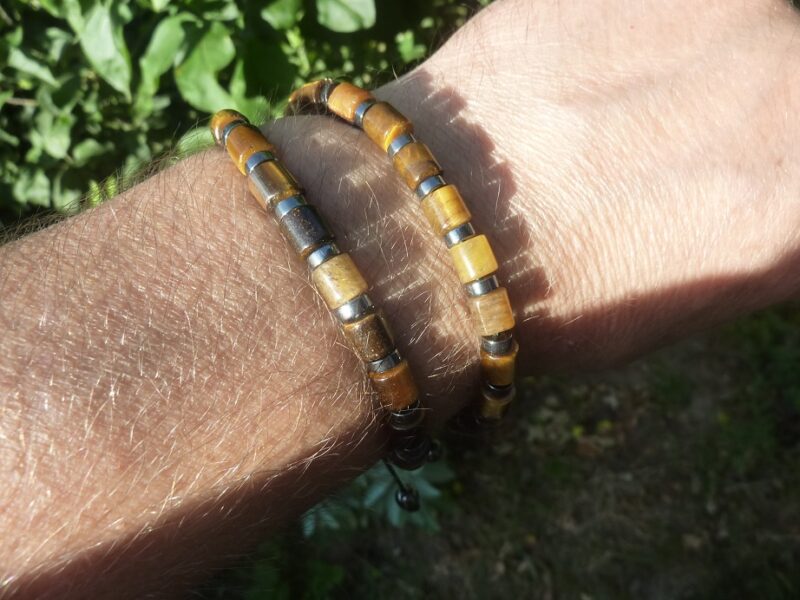 Bracelet Oeil de tigre-Hématite réglable
