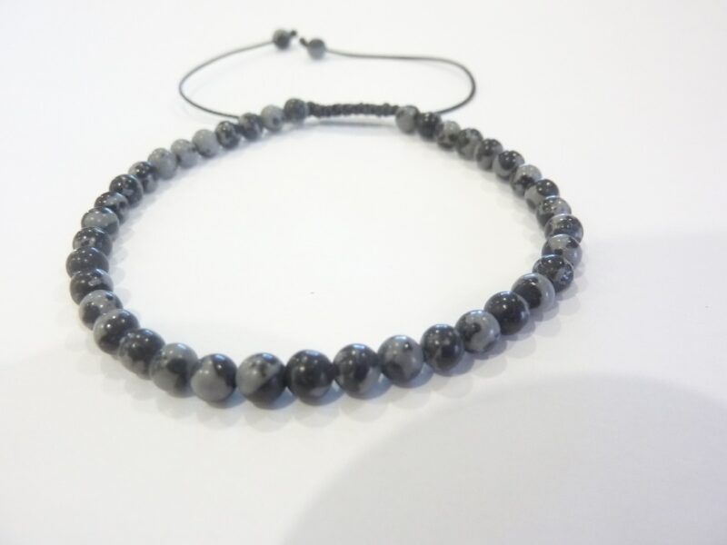 Bracelet réglable Obsidienne neige-Perles rondes de 4 mm
