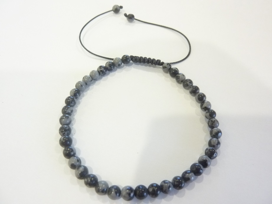 Bracelet réglable Obsidienne neige-Perles rondes de 4 mm