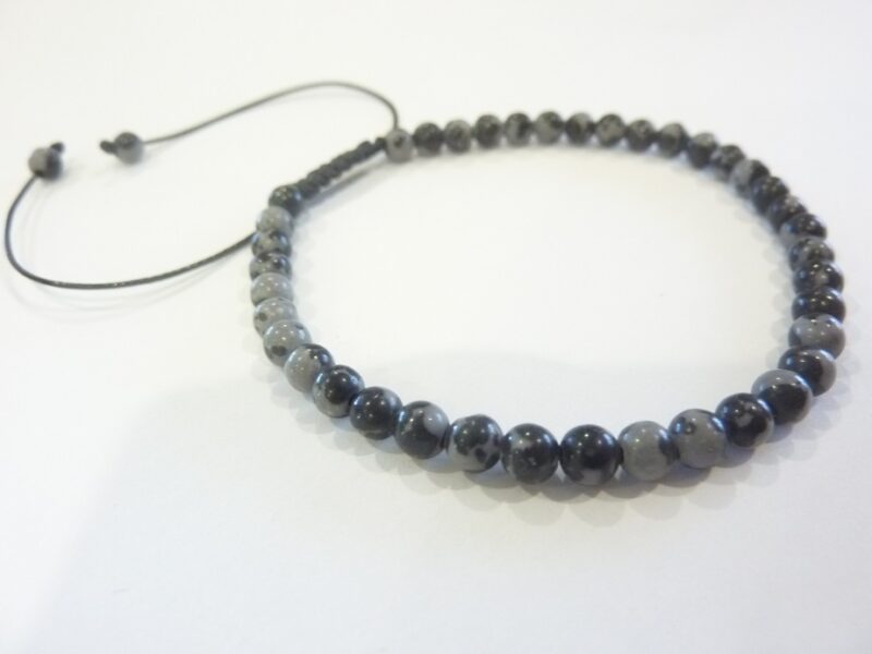 Bracelet réglable Obsidienne neige-Perles rondes de 4 mm