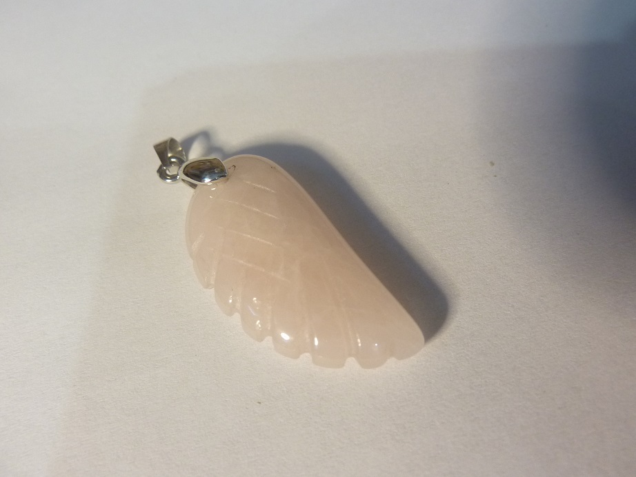 Pendentif Quartz rose aile d'ange Argent 925 Amour et confiance en soi