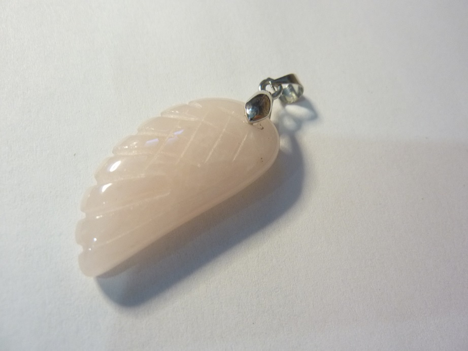 Pendentif Quartz rose aile d'ange Argent 925 Amour et confiance en soi