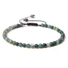Bracelet agate mousse ajustable – Perles rondes 4 mm
