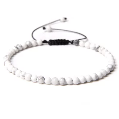 Bracelet Howlite réglable perles rondes 4 mm