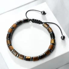 Bracelet Oeil de tigre-Hématite réglable