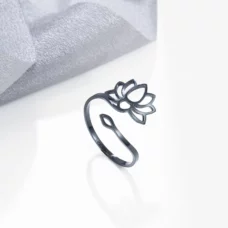 Bague ajustable Fleur de lotus ref noir