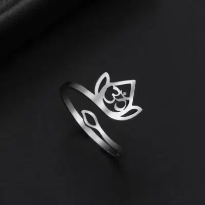 Bague ajustable Fleur de lotus-Om ref argent
