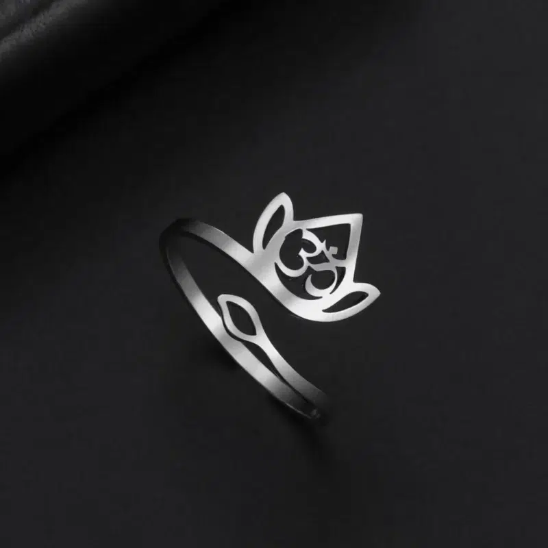 Bague ajustable Fleur de lotus-Om ref argent