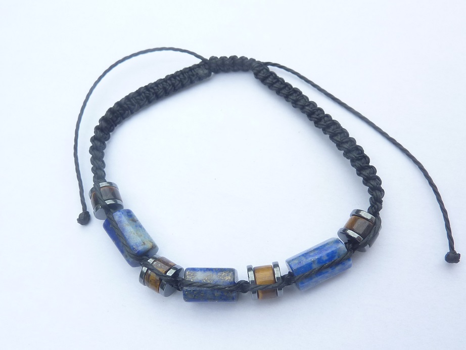 Bracelet réglable Oeil de tigre-Lapis lazuli-Hématite