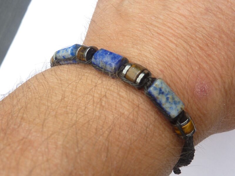 Bracelet réglable Oeil de tigre-Lapis lazuli-Hématite