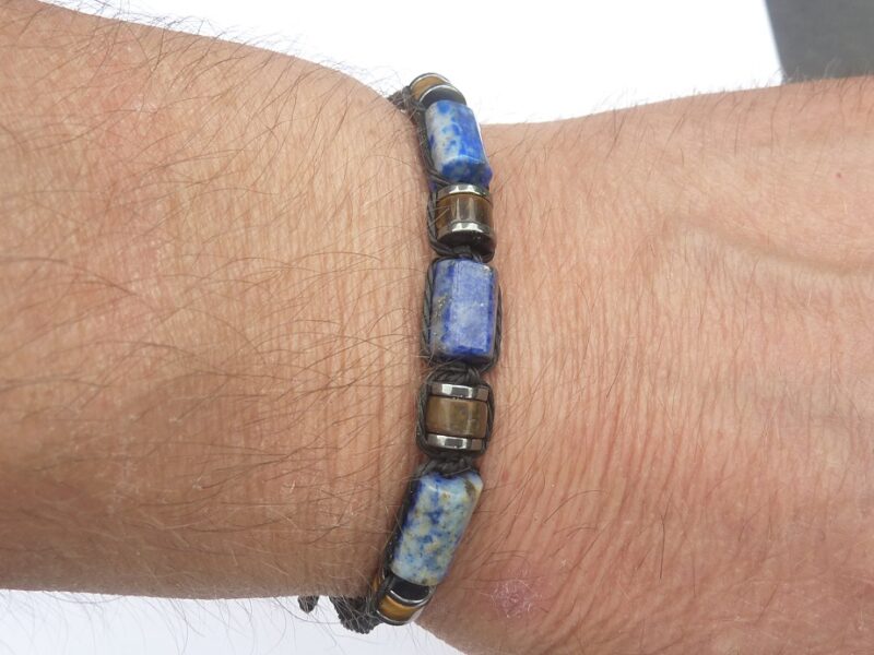 Bracelet réglable Oeil de tigre-Lapis lazuli-Hématite – Image 3