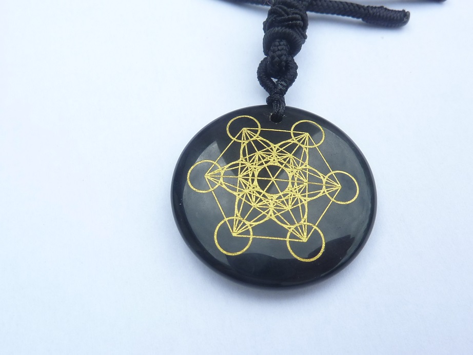 Collier pendentif cube Métatron-Obsidienne noire