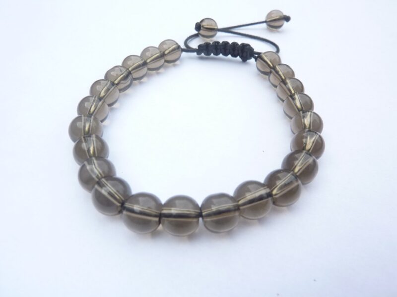 Bracelet réglable Quartz fumé-Perles rondes 8 mm
