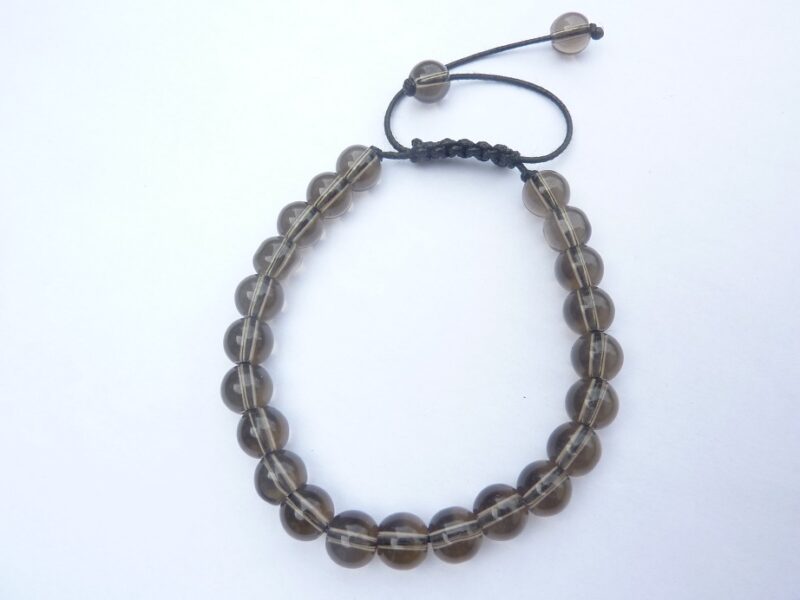 Bracelet réglable Quartz fumé-Perles rondes 8 mm