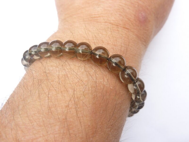 Bracelet réglable Quartz fumé-Perles rondes 8 mm