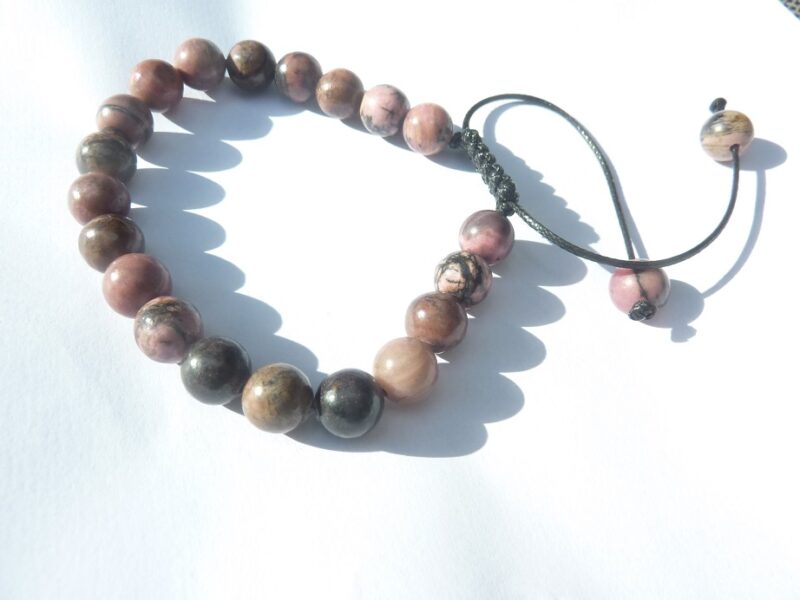 Bracelet Rhodonite ajustable perles rondes 8 mm
