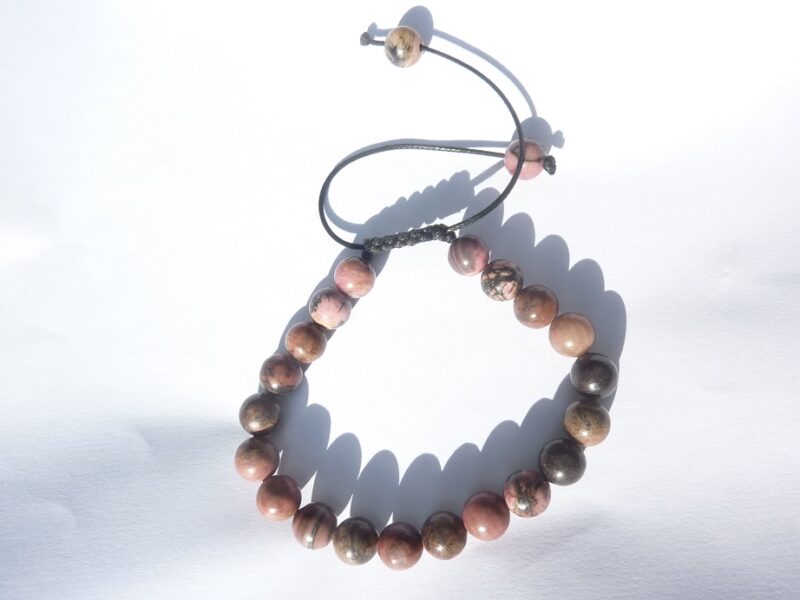 Bracelet Rhodonite ajustable perles rondes 8 mm
